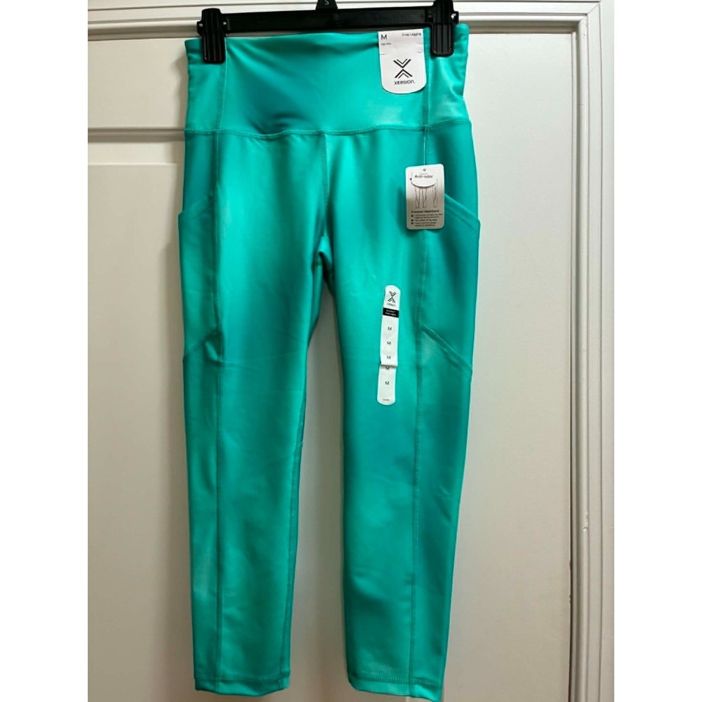 Xersion EverUltra Crop Leggings Women's Medium Aqua Green High Rise Pocket Activ